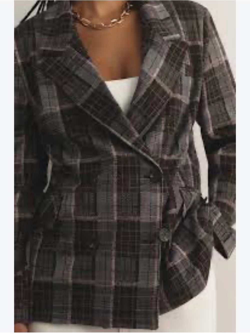 Avec Les Filles Plaid Double-Breasted Blazer - Black & Gray